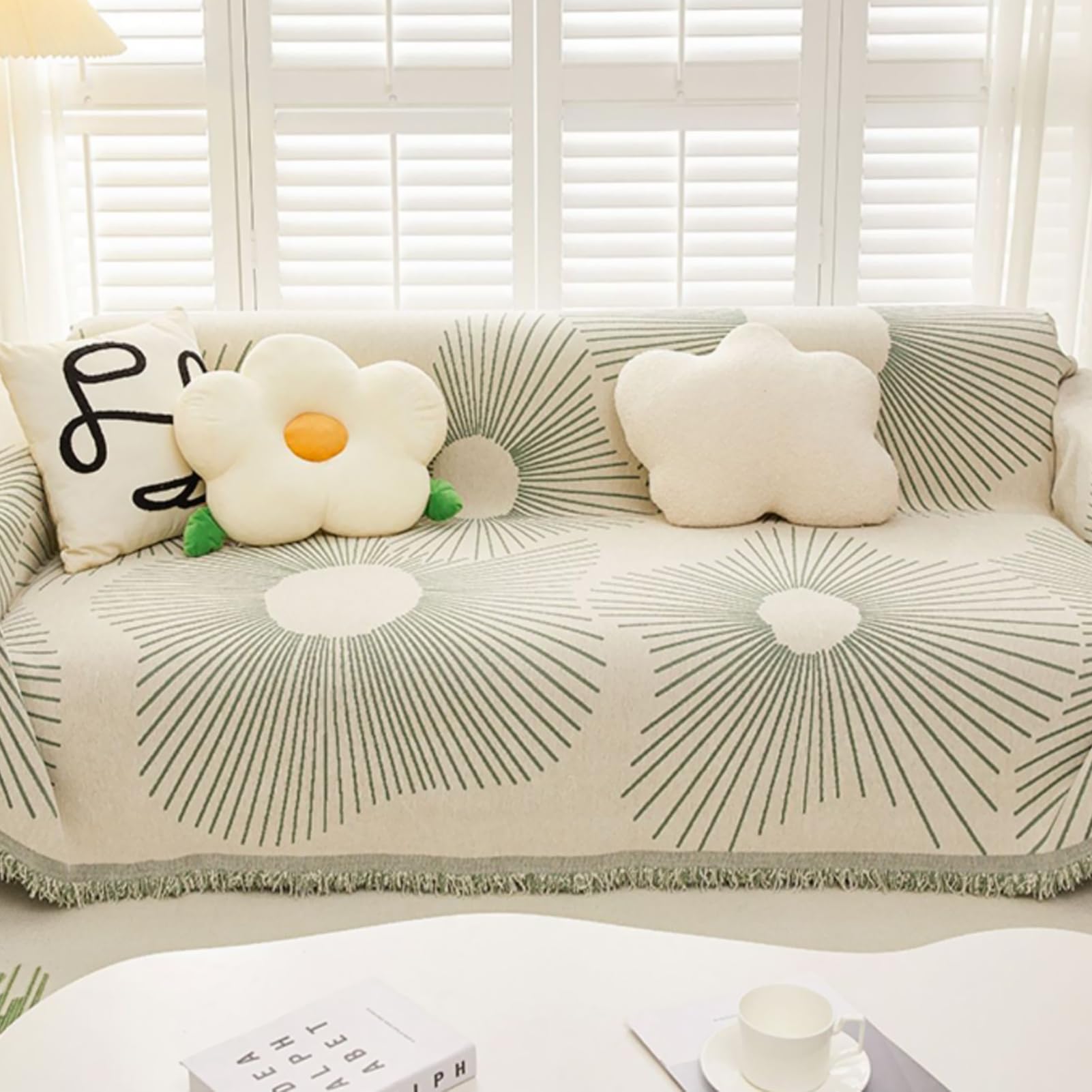 Beauenty Chenille Sofa Cover - Soft Double-Sided Couch Blanket with Fringe, Stylish and Washable Furniture Protector for Four Seasons - Sofa Cover for Couches, Sofas, and Living Room Décor (180*260)