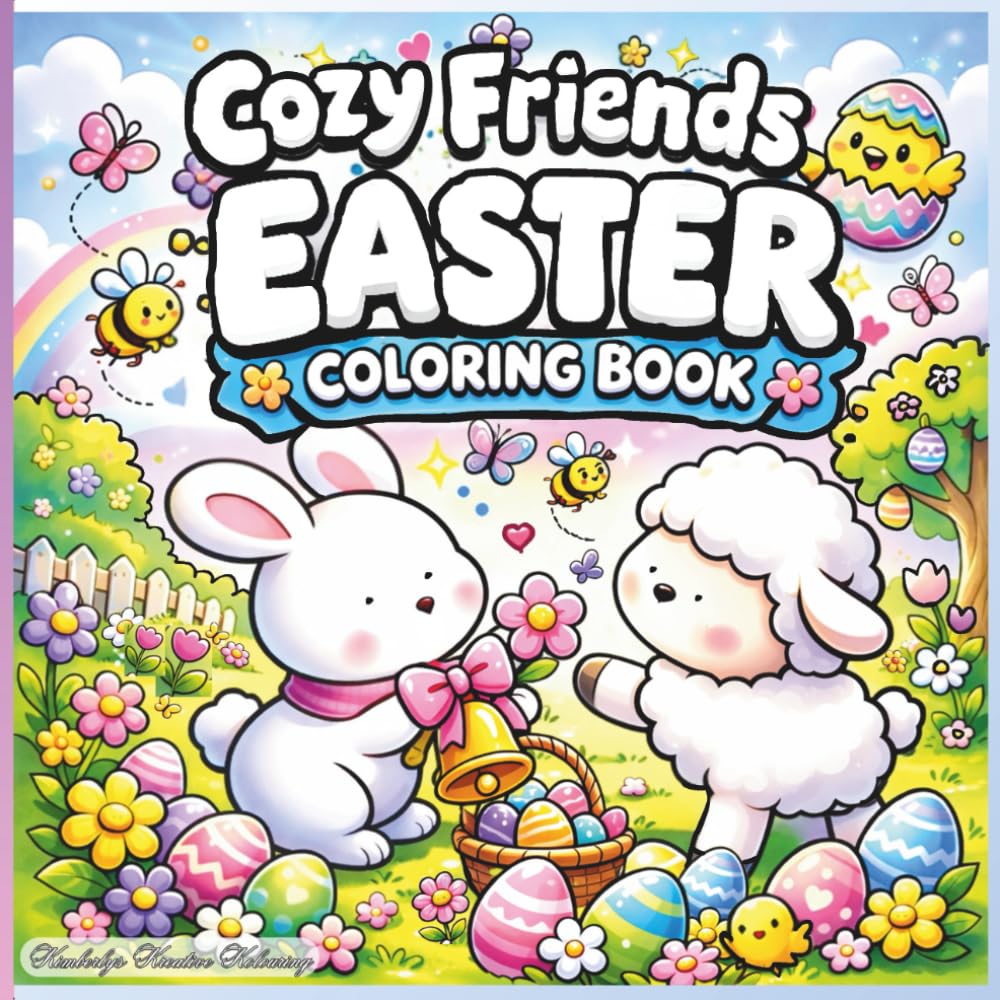Cozy Friends Easter Coloring book: Easter Coloring Book for Kids, Teens & Adults | Cute Bunnies, Lambs, Chicks, Egg Hunt Scenes & Bold Easy Spring Designs