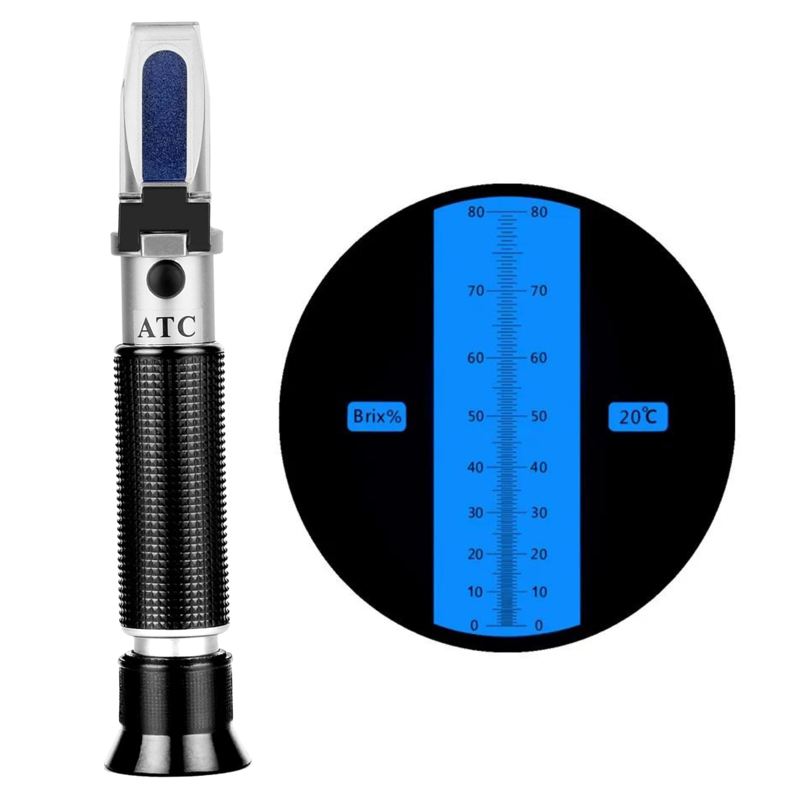 Brix Hand Held Refractometers with (ATC) Brix Refractometer Range 0-80% Brix Testing synthetic machining Coolants, maple sap, Cutting Liquid, CNC, etc (0-80% Brix)