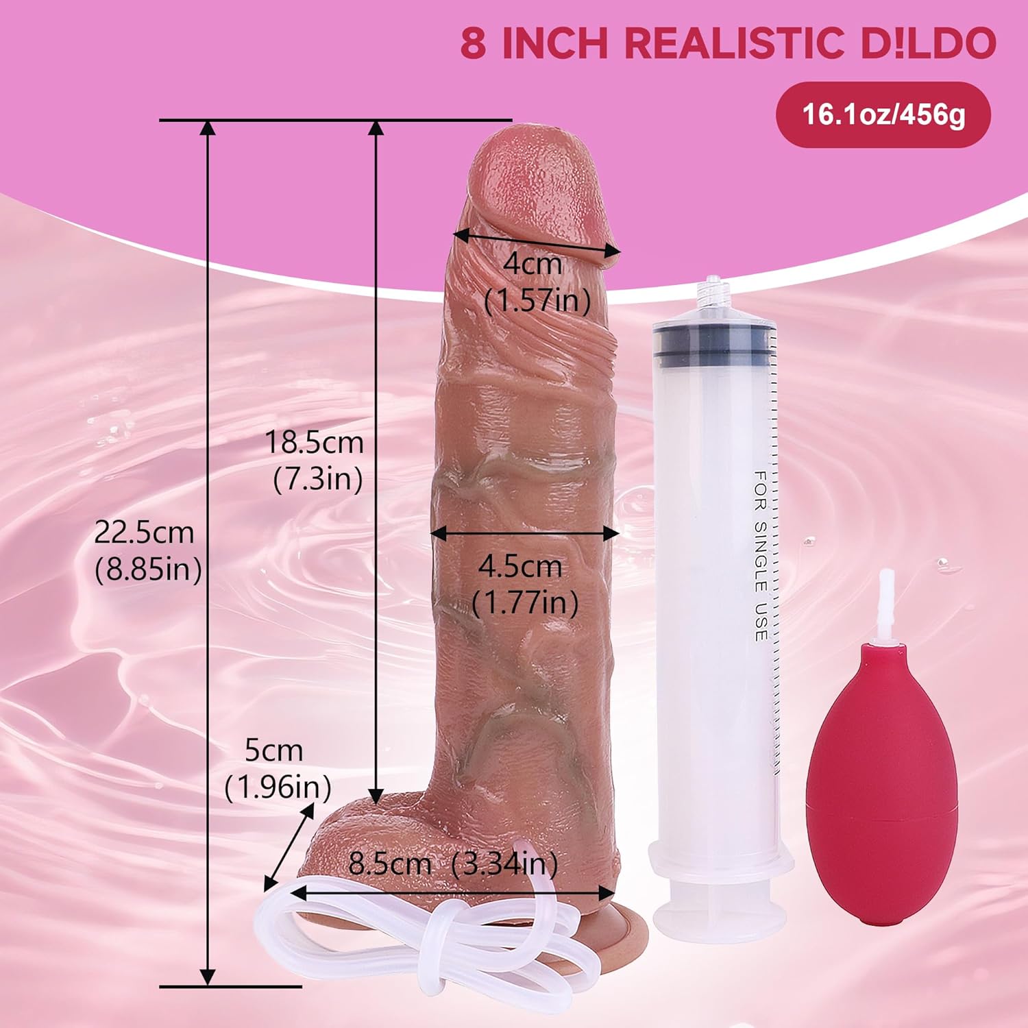 8.8'' Squirting Dildo, Ejaculating Cumming Dildo with Strong Suction Cup, Bejinner G Spot Anal Dildos, Soft Silicone Realistic Monster Cock Sex Toy for Women & Couples