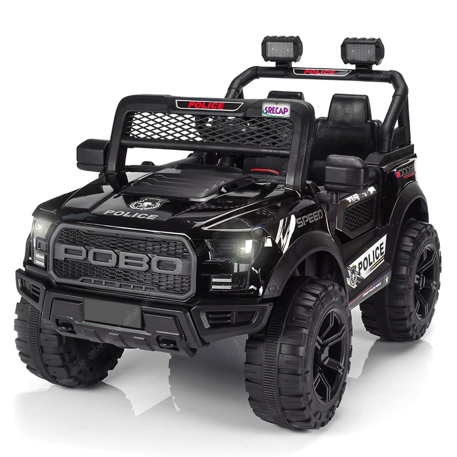Srecap POBO 4x4 Big Size 12V Ride on Battery Operated with Parental Remote, Bluetooth with Remote Control, Music, LED Lights & Swing Function Age 1 to 7 Year - Black-image-29