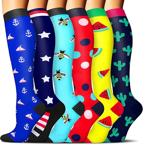SunFeeling - Calcetines de compresión para mujeres y hombres, 6 pares, brinda soporte a enfermeras, al correr, practicar atletismo y deportes