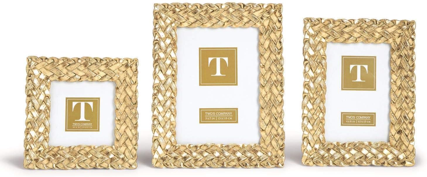 Two's Company Tresse D'Or Photo Frames, Set of 3, Braid Pattern