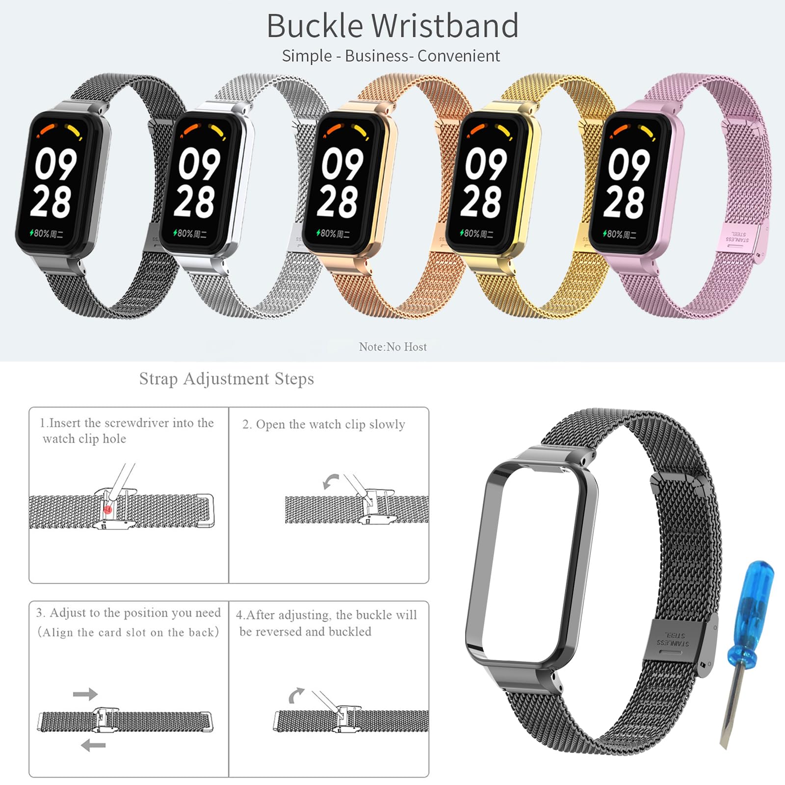BDIG Acciaio Cinturino Compatibile con Xiaomi Redmi Smart Band 2
