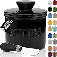 Vista 20 de PriorityChef - Mantequera con tapa con línea de agua, plato de mantequilla francesa de cerámica para dejar en la encimera, color caqui