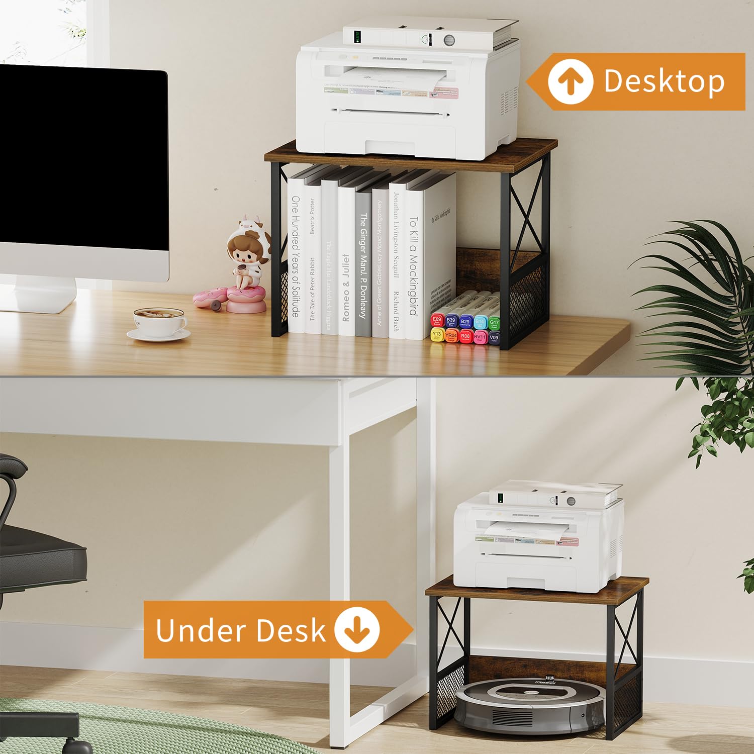 Soporte de impresora para escritorio, soporte de impresora de escritorio, organizador para oficina en casa, para encima y debajo del escritorio, escáner de fotocopiadora de máquina de fax, 5