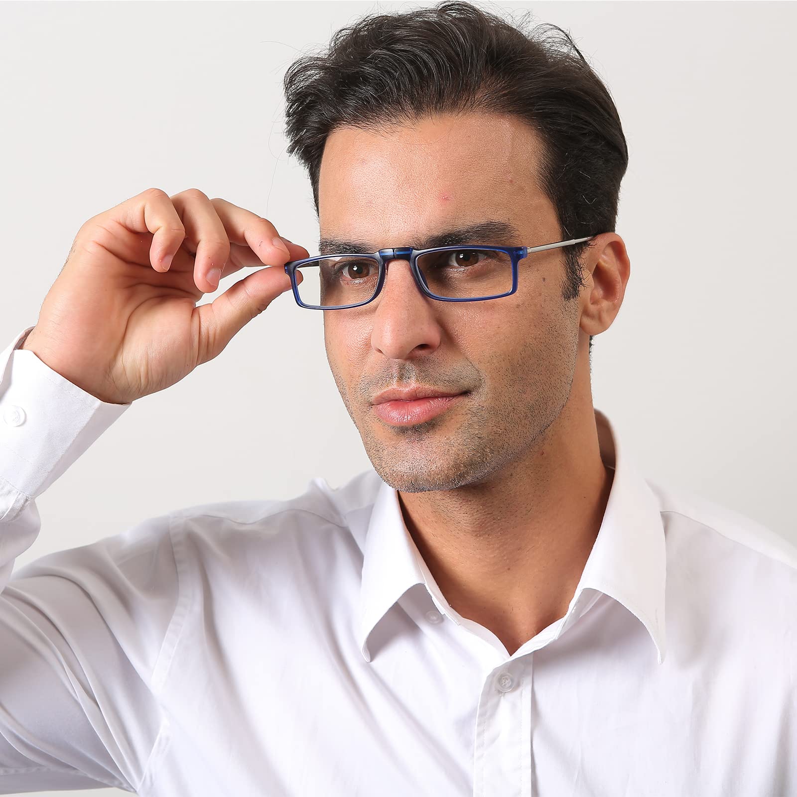 MMOWW Gafas de Lectura Plegables Bolsillo Portátil, Lector de Bloqueo de Luz Azul, Bisagra de Resorte Con Patillas Telescópicas y Caja Elástica Ultraligera de Moda (Azul, +1.0)