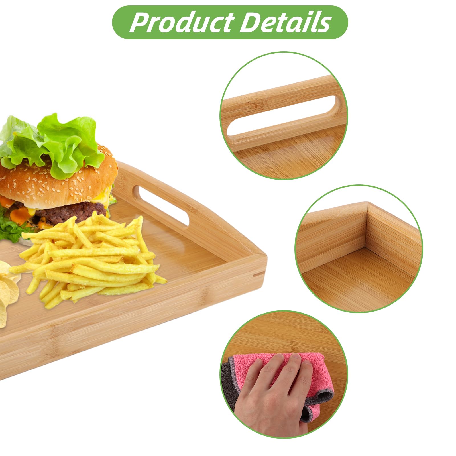 Plateau En Bois VIDETOL Lot De 2 Plateaux De Service En Bambou, 40 X 28 X 5 Plateau Rond