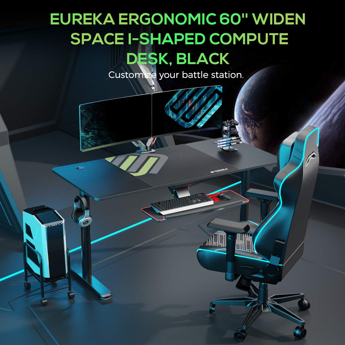 EUREKA ERGONOMIC Gaming Desk, 60 Inch l Shaped Computer Desk, Game