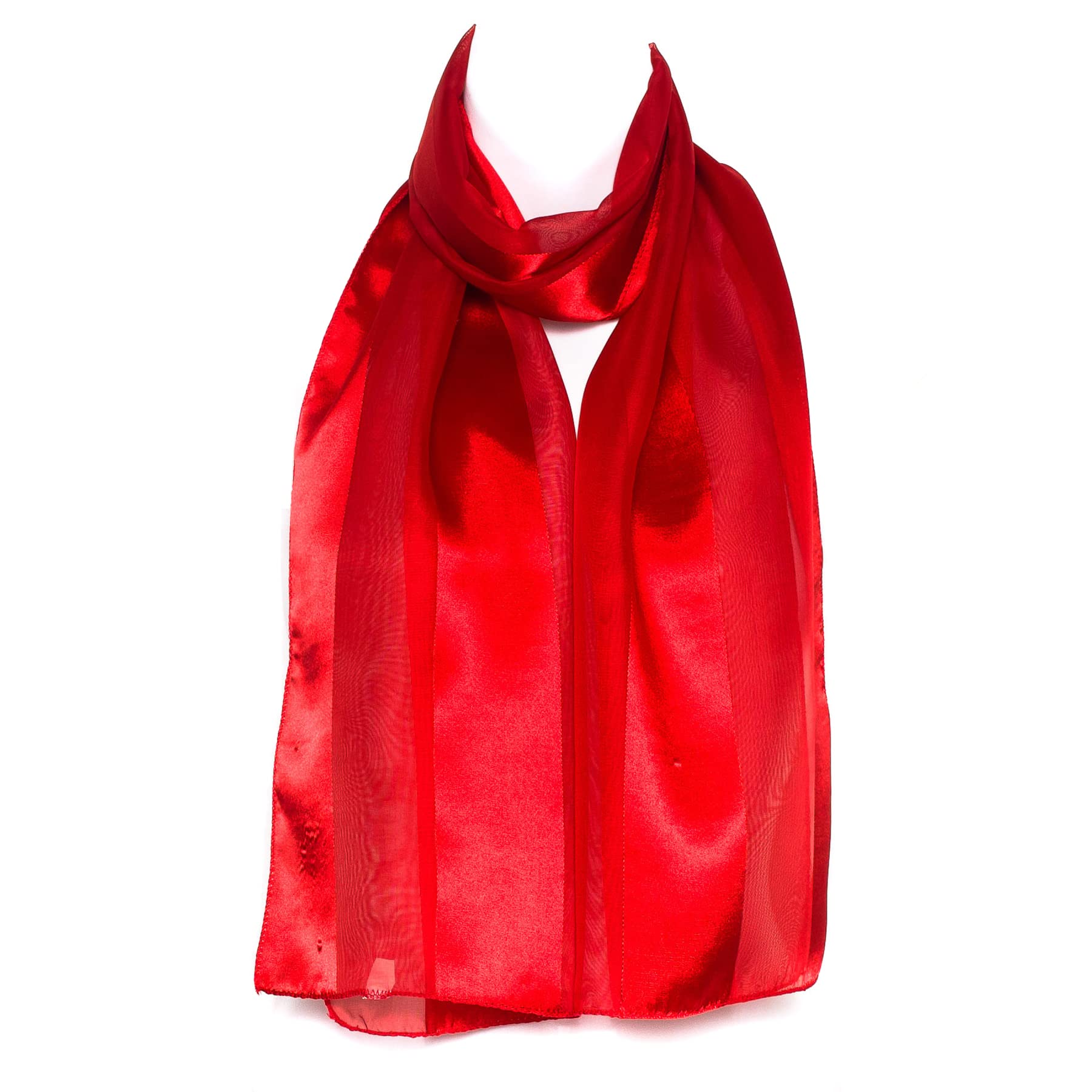 Hat To Socks Women's Red Premium Chiffon Satin Scarf For - Korean Made Lightweight Sheer Fashion Wrap, Soft Elegant Shawl (Red)