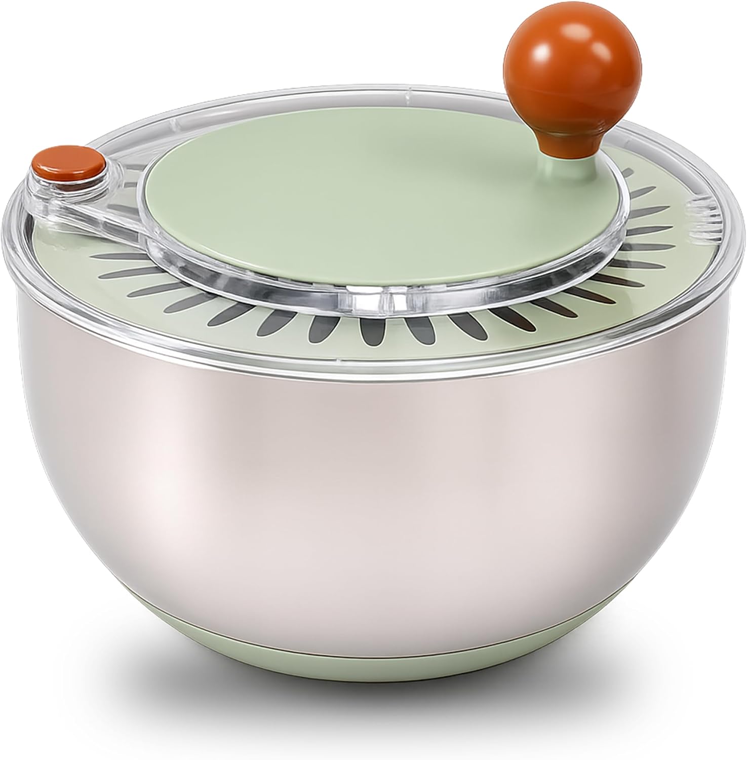 5.3 Quart Stainless Steel Salad Spinner, Lettuce Spinner with Stop Button, Drain Hole & Non-Slip Base