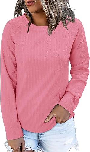 ONLYSHE Womens Shirts Long Sleeve Crewneck Tunic Tops Casual Lightweight Knit Solid Color Sweatshirts Trendy Blouse Basic Tee