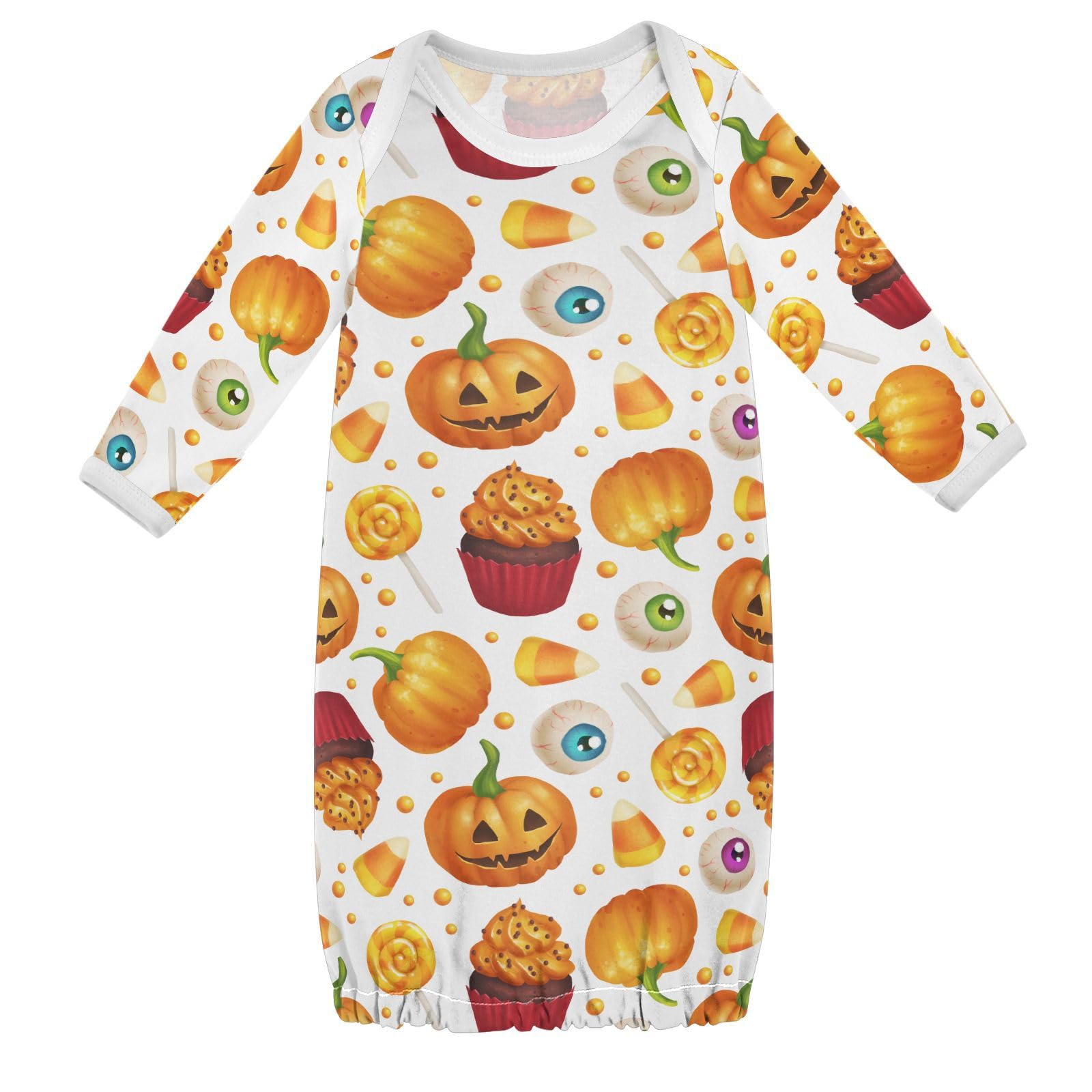 WIFIU Halloween Sweets Candy Cake Baby Girls Boys Sleeper Gown Cotton Nightgown Long Sleeve, Baby Nightdress Sleeping Clothes for Newborn 3-6 Months Multicolor