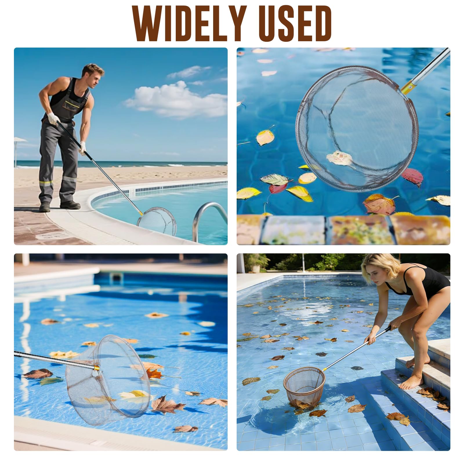 Épuisette de Pêche Télescopique Pliable, 41–148 cm avec Filet Nylon Profond 30 cm Maille 5 mm, Épuisette Piscine Bassin Fontaine pour Feuilles et Débris, Filet de Pêche Léger et Résistant