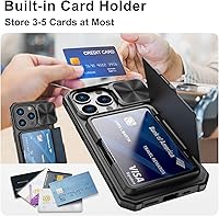 Vista 2 de for iPhone 15 Pro Case Wallet with Card Holder (4-5 Cards) & Slide Camera Cover & Kickstand, Military Grade Drop Protection Rugged Shockproof Black