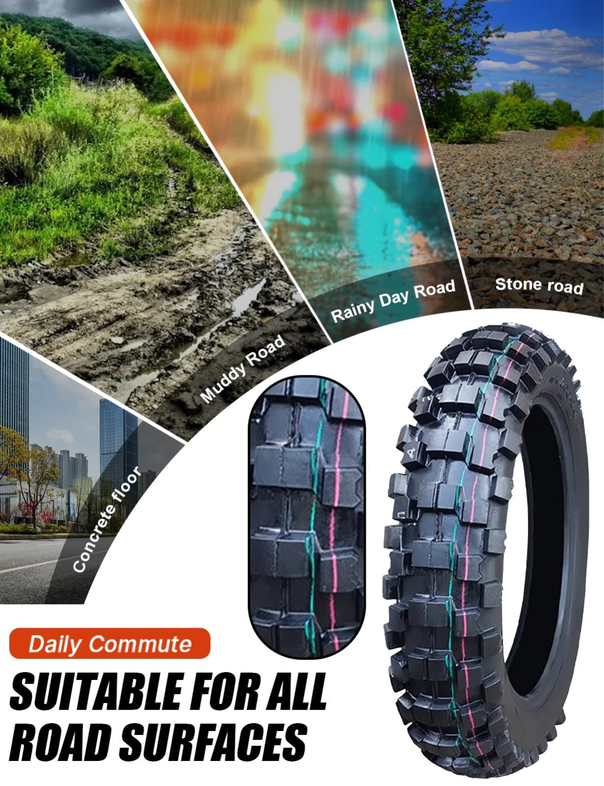 Zestaw opon i dętek 3.00-14 do Dirt Bike - opona i dętka 90/100-14 uniwersalne zapasowe kolce do motocykli terenowych do roweru terenowego 6 P.R 280 kPa 55P