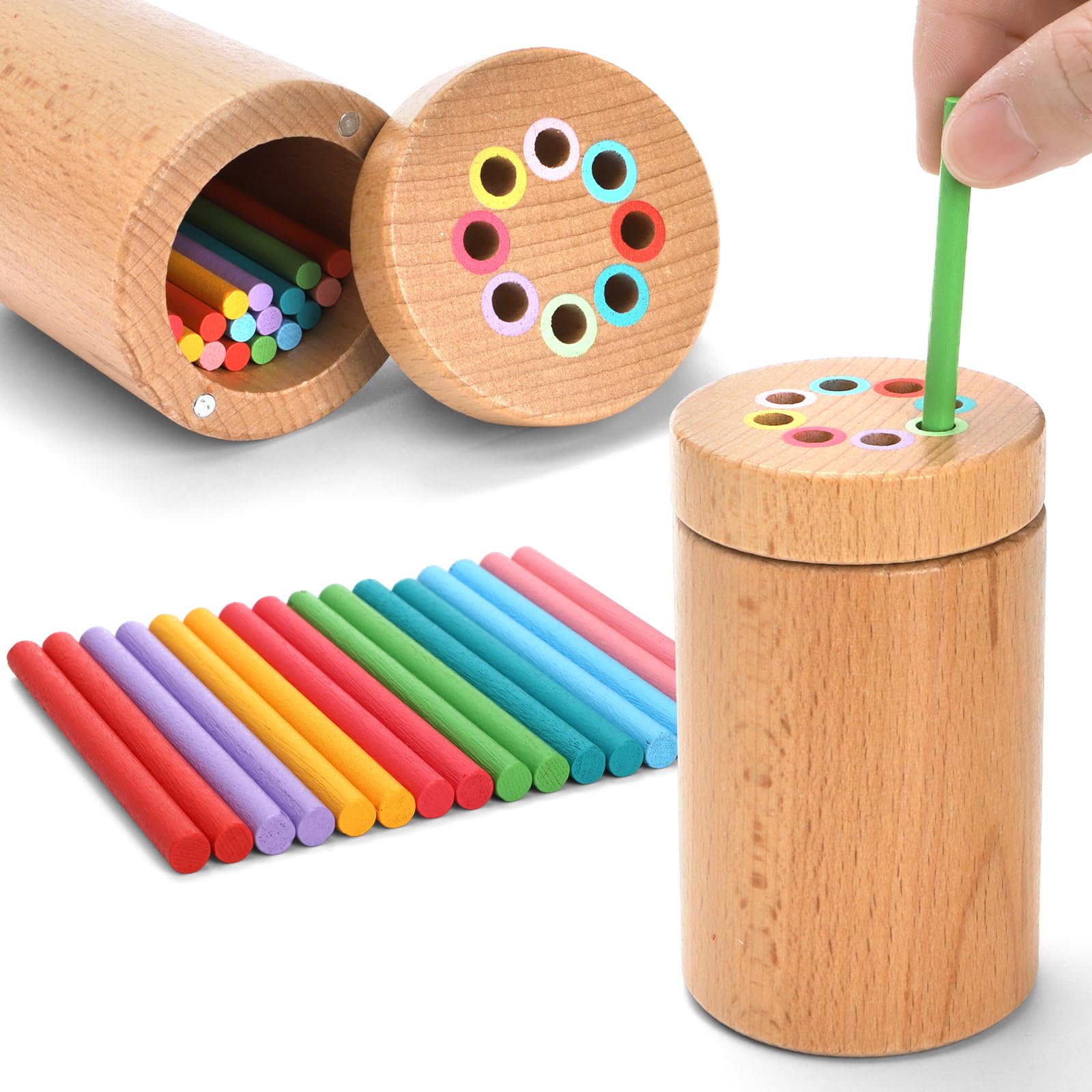 Nagpew Color Sorting Sticks, 8 Colors Wooden Sorting Toys for Toddlers Age 1-3, Educational Fine Motor Developmental Sensory Matching Game for Toddlers Kids Boys Girls