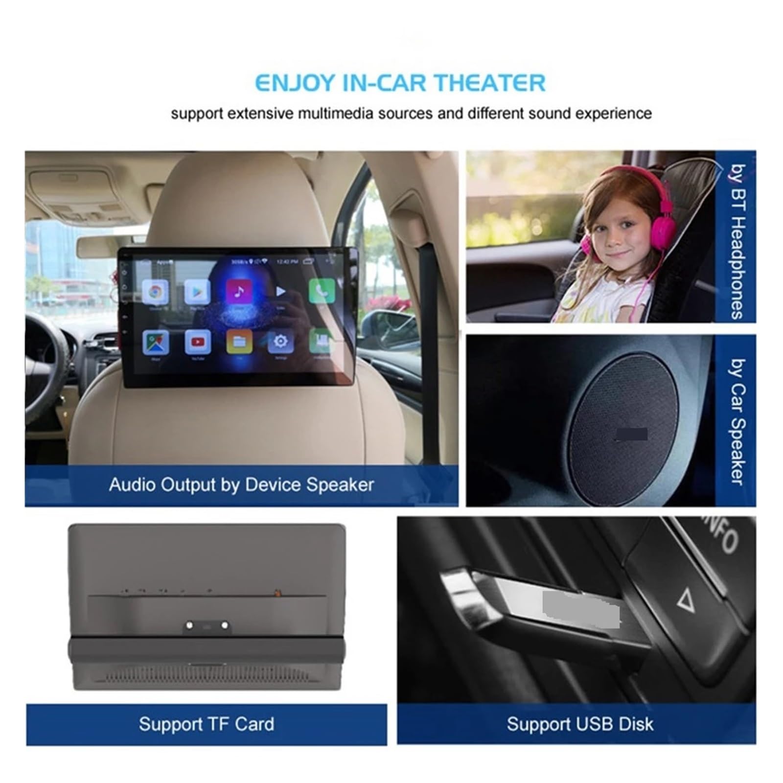 Moniteur D'appui-tête De Voiture 10,1 Pouces Tablette PC 4K WiFi Lecteur Vidéo Moniteur 1G RAM 16GB HDMI IR AV FM Télécommande De Jeu(2 pcs)