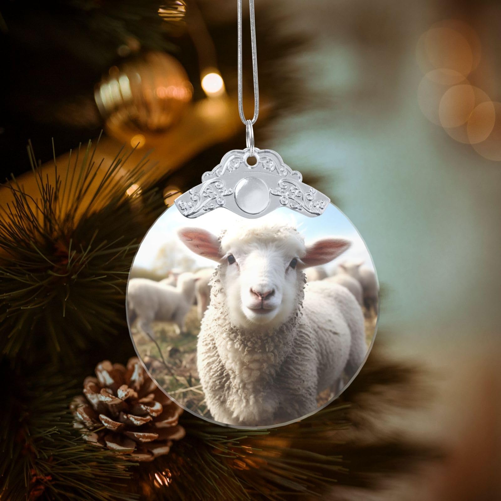 Crystal Christmas Ornaments for Christmas Tree Decoration Hanging Cute Sheep Lamb Ornament with Gold Ribbon Crafts Round Pendant for Keepsake Gifts Glass Xmas Decor Party Supplies