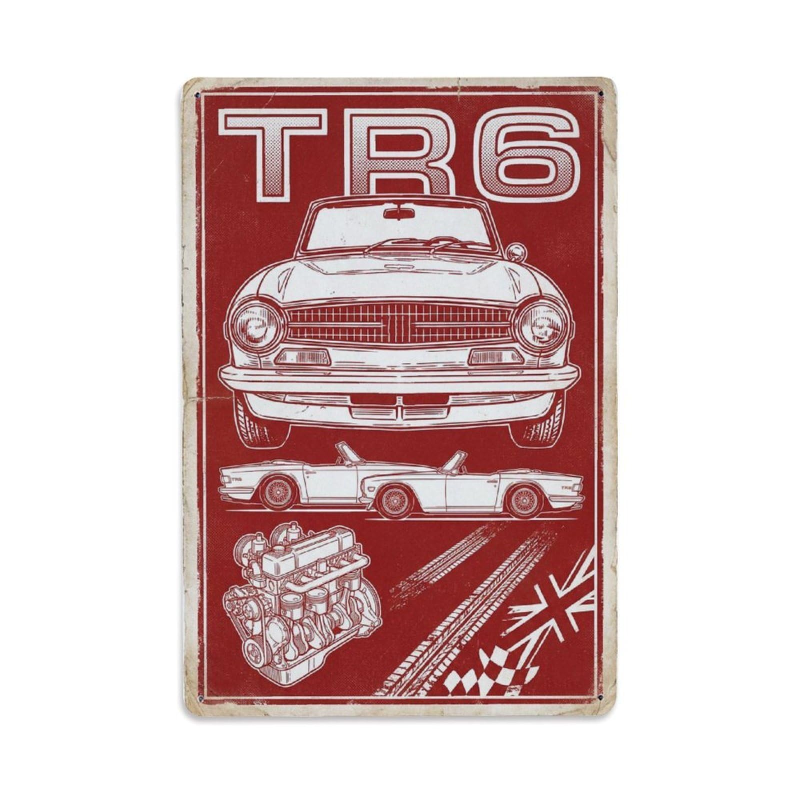 TR6 British Roadster Sports Car Classic Racing Heritage Metal Tin Sign Plaque Wall Decor for Cafe, Man Cave, Club Bar, Office, Home Garden Round Metal Poster 8x12Inch