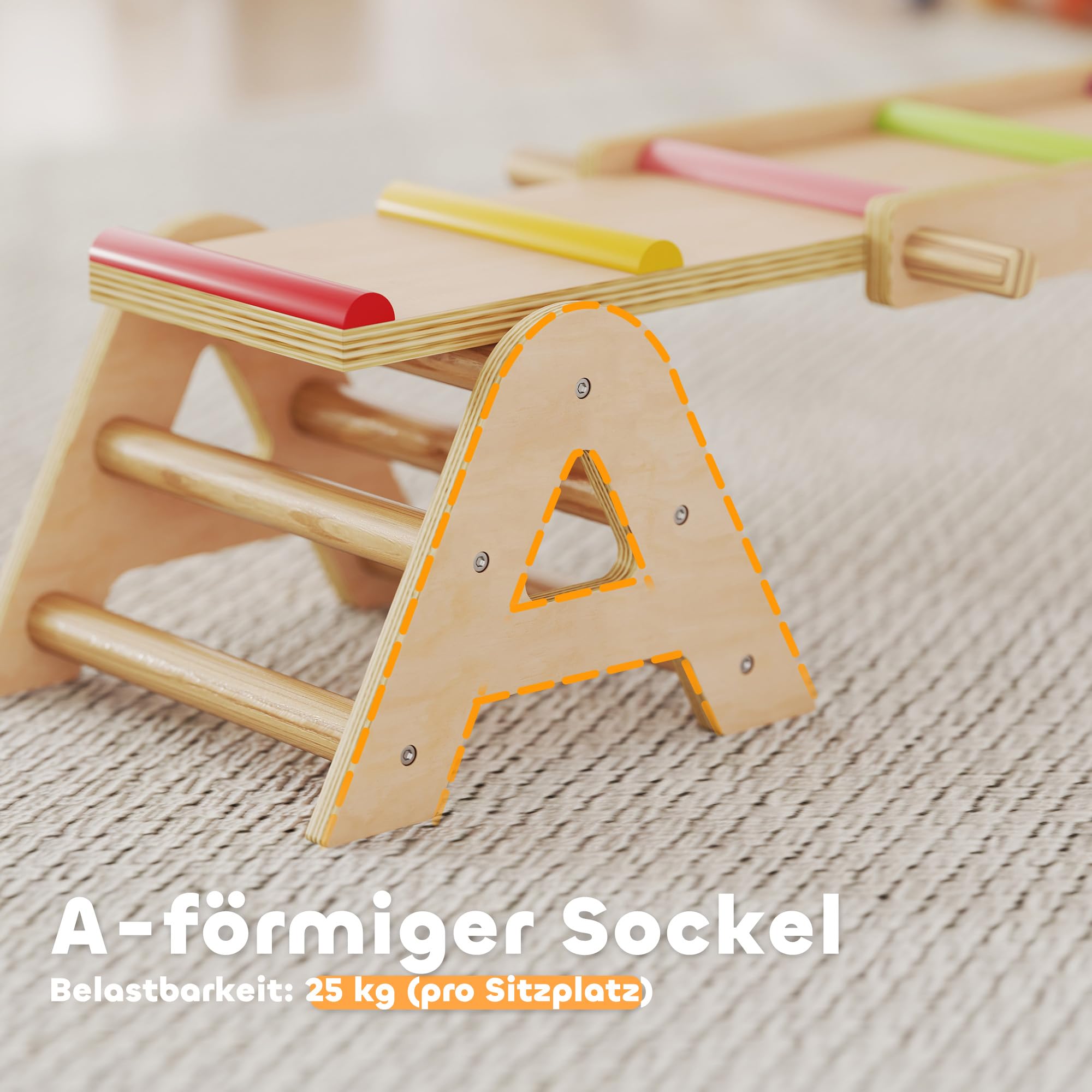 AIYAPLAY Balance Wippe Kinder, Schwebebalken aus Holz, Equilibrium Spielgeräte 133 x 38 x 24 cm