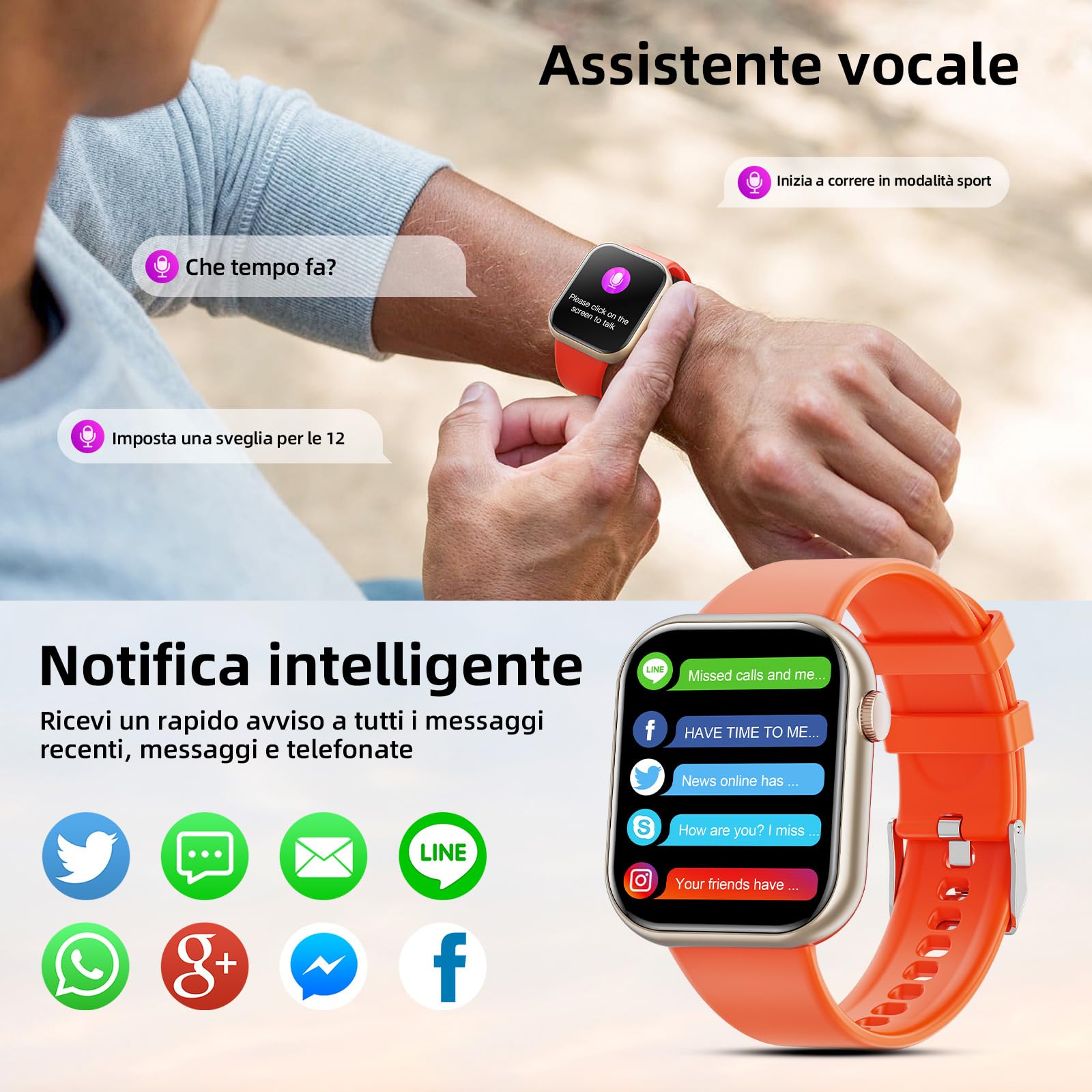 Smartwatch Uomo Donna, 1,85'' Schermo Orologio Smartwatch con Chiamata Bluetooth e Risposta Vivavoce, Smart Watch con Contapassi, Cardiofrequenzimetro da Polso, Orologio Fitness per Android iOS
