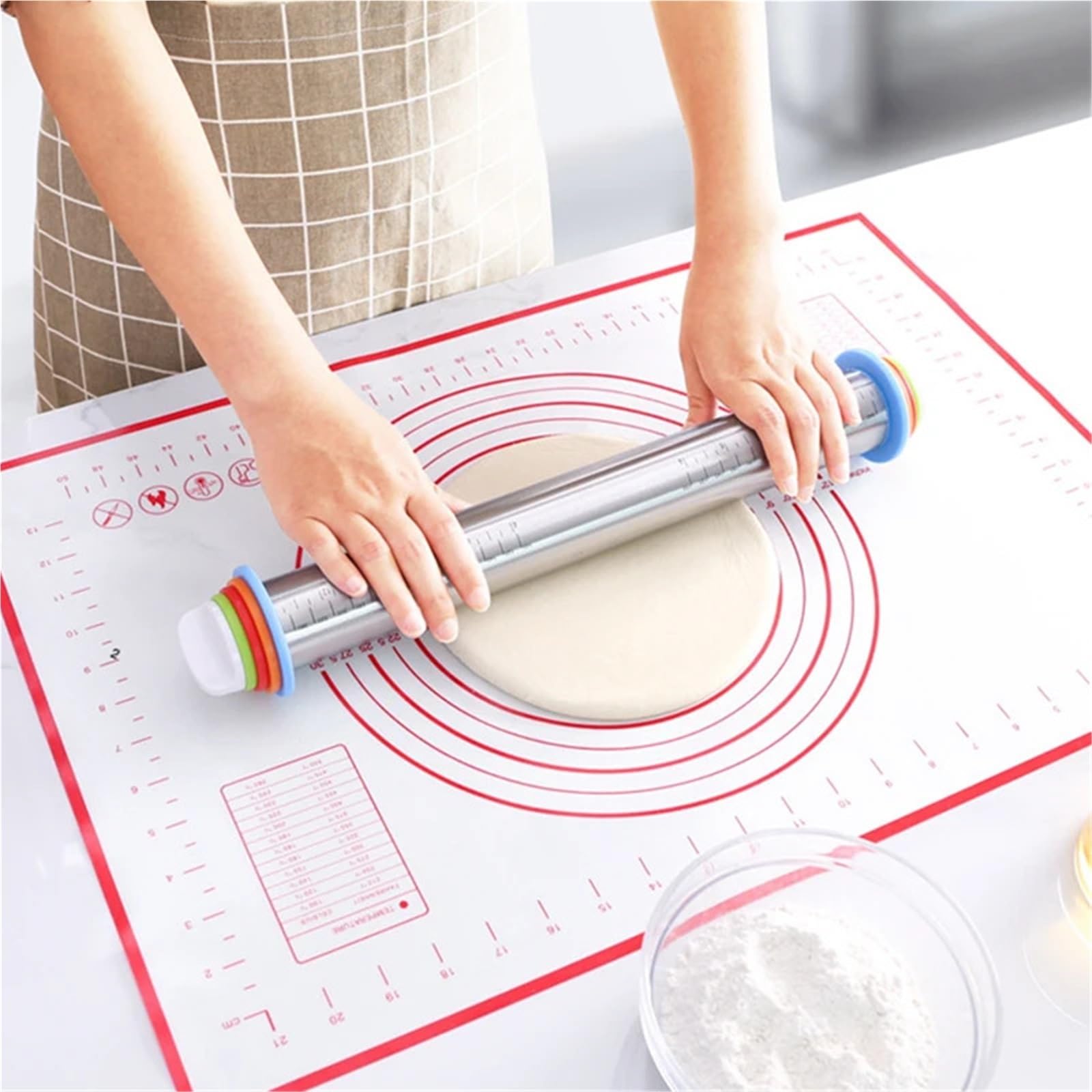 Esterilla de silicona for hornear, almohadilla for amasar, herramientas for repostería, crepes, masa pizza, esterilla antiadherente for cocina Para Hacer Pasteles Y Masas(Red 60x80cm)