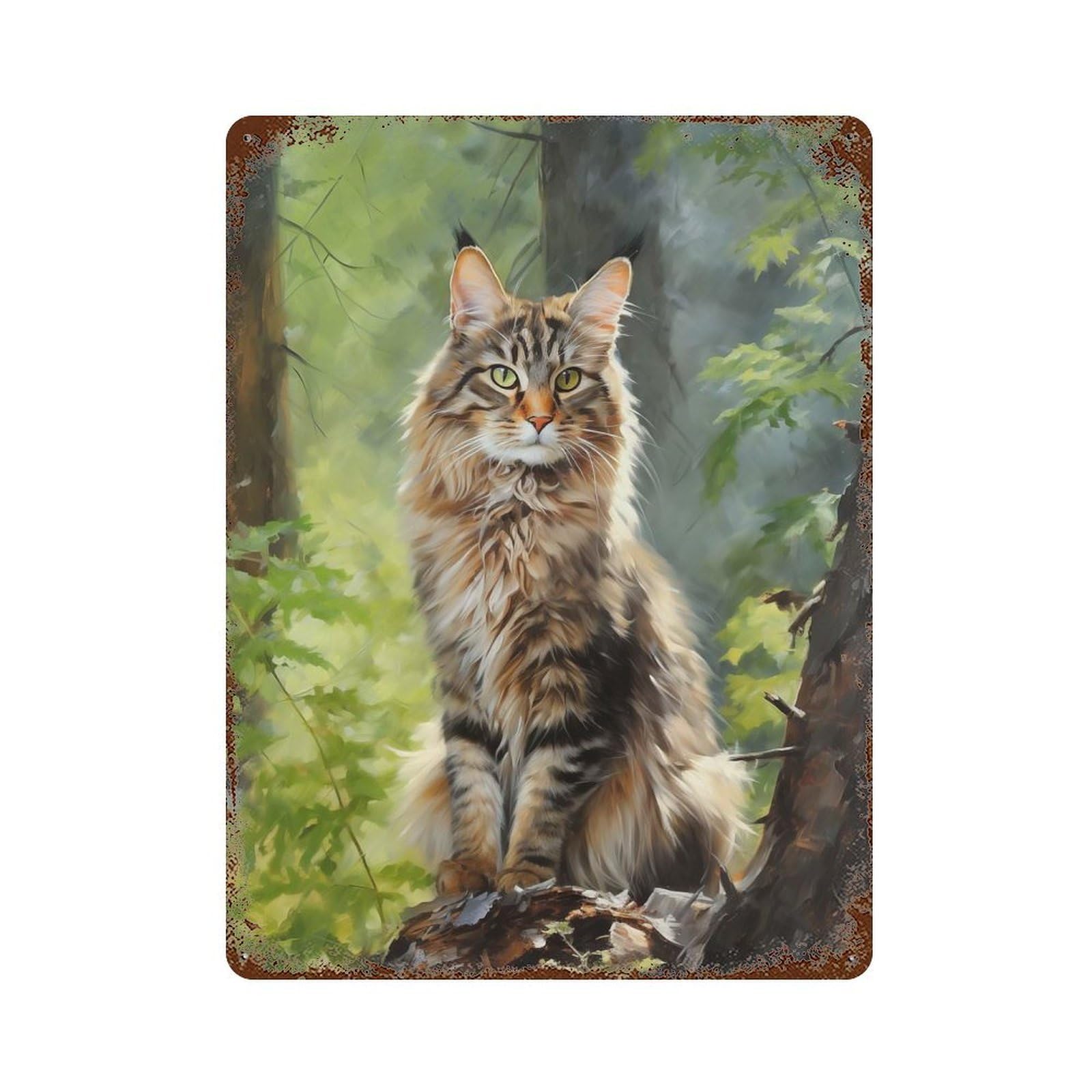 Garage Style Maine Coon Cat Aged Metal Wall Plaque 15.7"x11.8", Decorative Metal Wall Art for Bar And Workshop