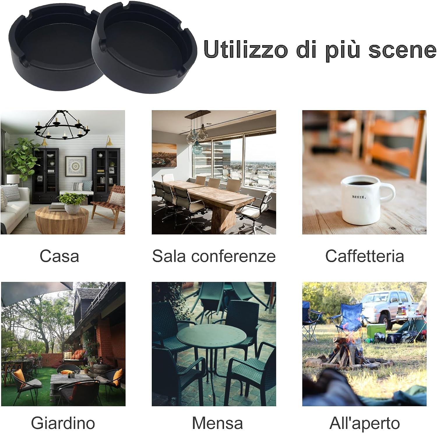 12x Posacenere in plastica Nera dal Design Semplice,portacenere Portatile, posacenere per privati e Gastronomia, Bar Pub,Ristorante, (12 Pezzi)