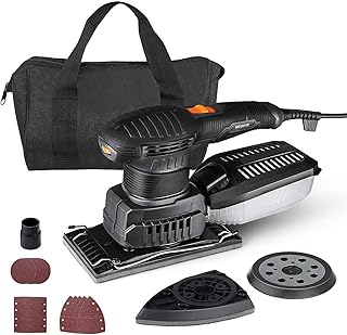 Orbital Sander, 3 in 1 Electric Sander with 15 Pcs Sandpapers 6 Variable Speeds 7000RPM-12000RPM, Efficient Dust Collection System Detail Sander Machine DIY for Woodworking-MDS01B