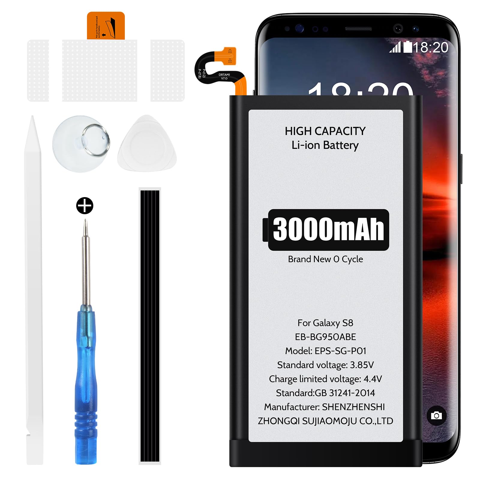 Battery for Galaxy S8, 3000mAh Battery for Samsung Galaxy SM-G950U,S8 SM-G950U1,S8 SM-G950W,S8 SM-G950FD EB-BG950ABE/EB-BG950ABA