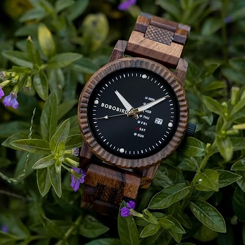 Miniatura 6 de BOBO BIRD Reloj de madera para hombre, analógico, de cuarzo, con pantalla de semana, ligero, hecho a mano, para hombre