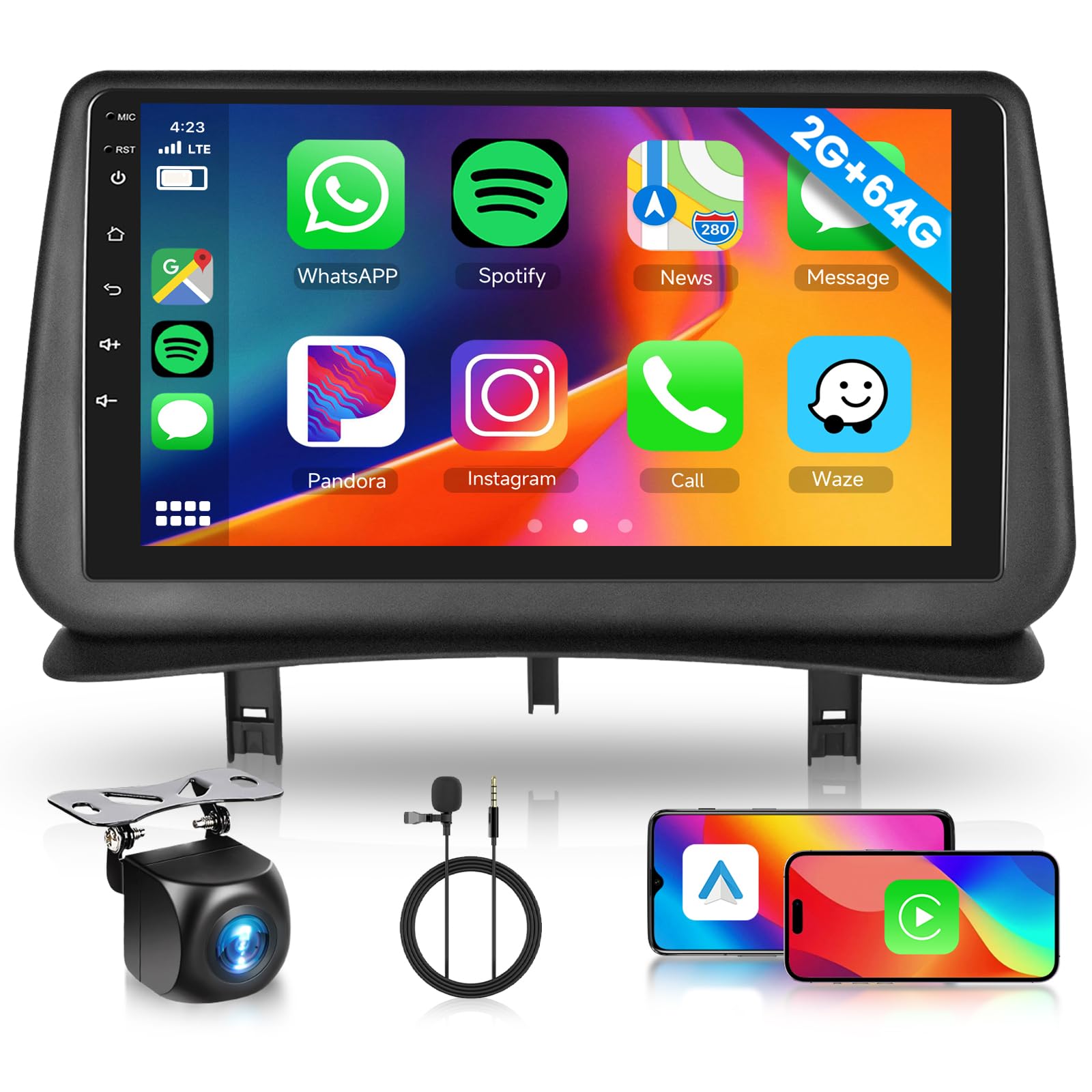 2GB 64GB Android Autoradio per Renault Clio 3th 2005-2014 Radio Wireless Carplay Android Auto, Hodozzy Stereo 9 Pollici Touch Screen GPS, WiFi, Bluetooth FM/RDS, SWC, Canbus 2 Din Radio per Renault