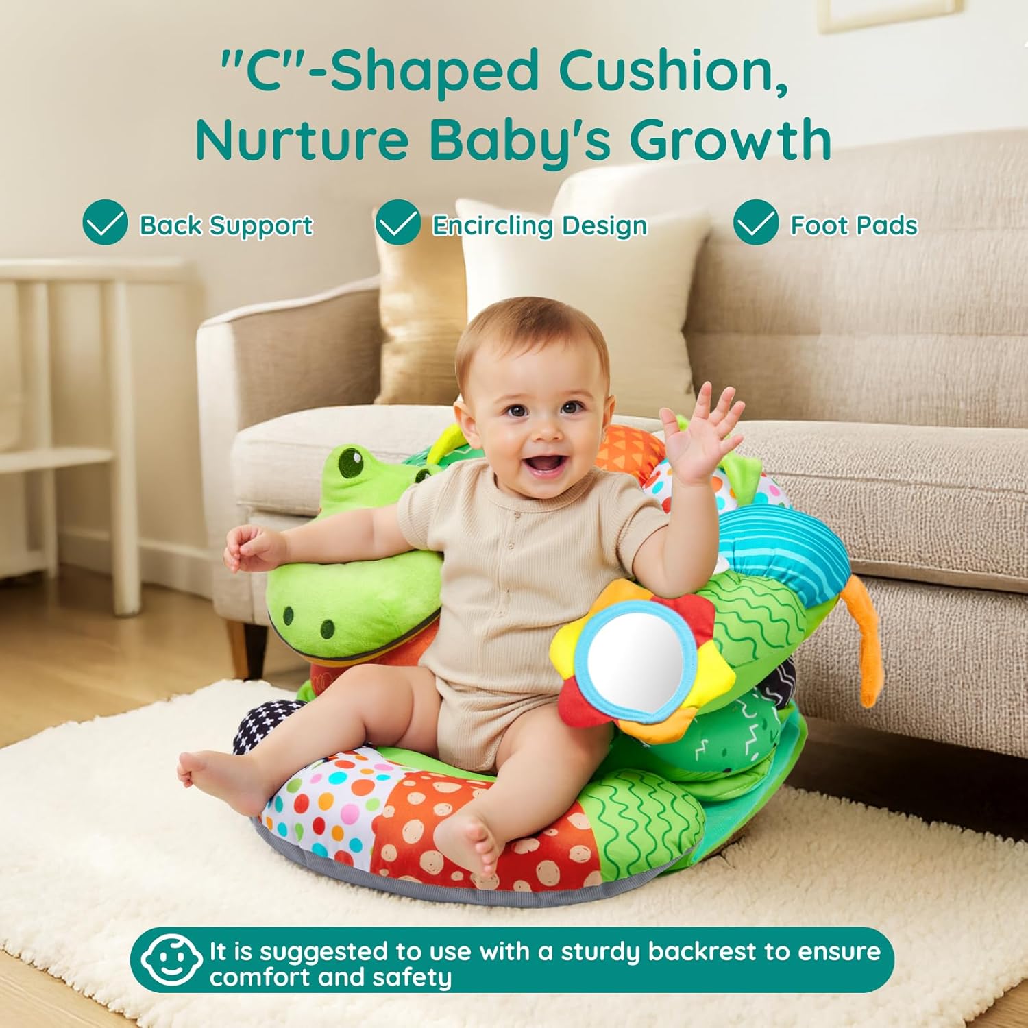 Lilian&Gema 2-in-1 Baby Tummy Time Mat & Support Pillow for Newborns and Babies, Adorable Alligator Design with Detachable Tummy Time Pillow, Soft Tummy Time Mat for Neck & Muscle Development - Image 5