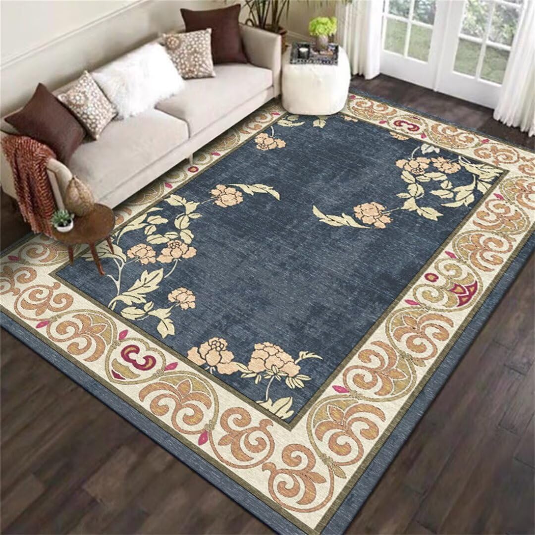 Tapis pour chien 80x120cm et salon bleu à motif floral