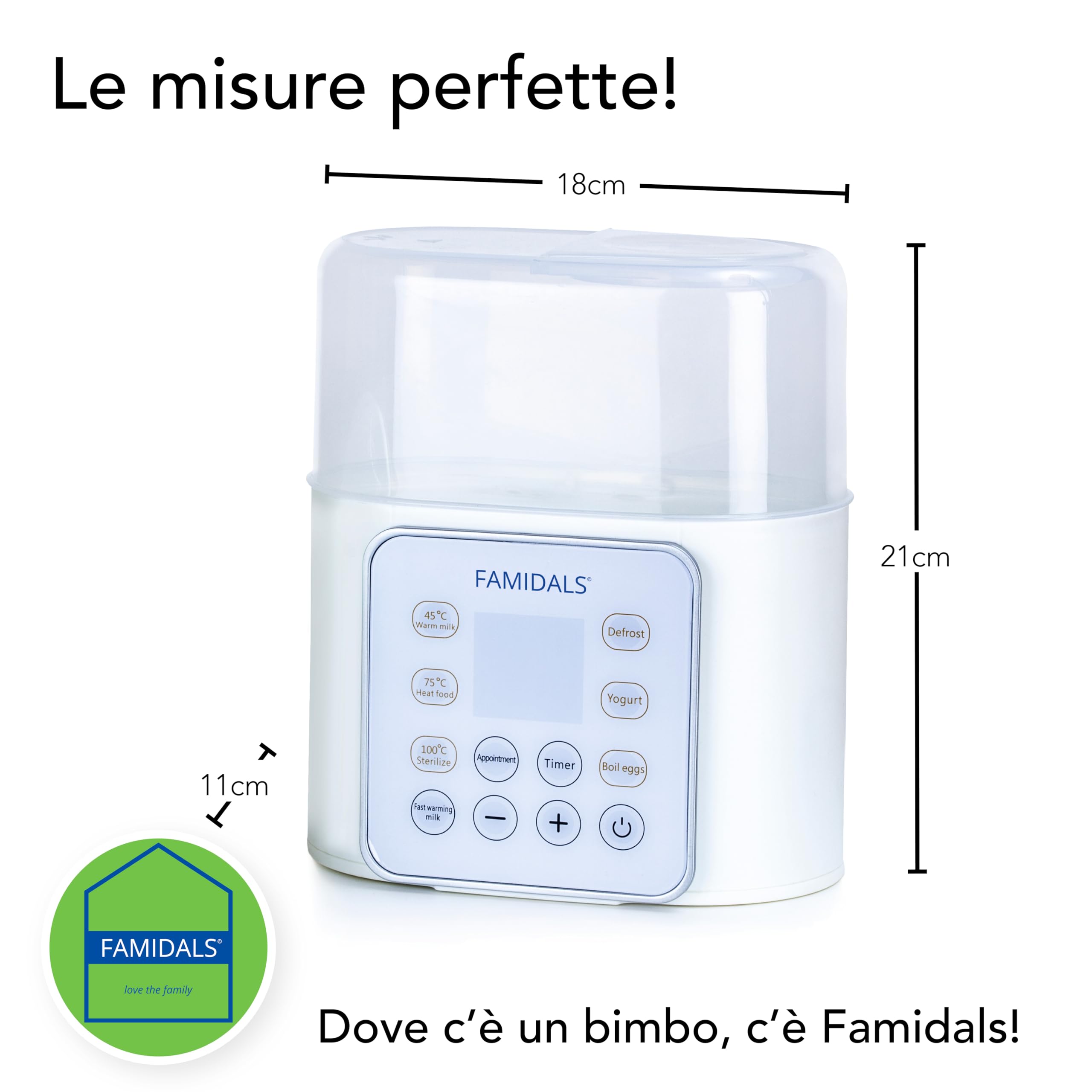 Scaldabiberon Sterilizzatore Neonato 9 in 1 scaldalatte, sterilizzatore, scongelatore, omogeneizzatore, fermentatore, cuociuova, timer, programmazione dell'accensione
