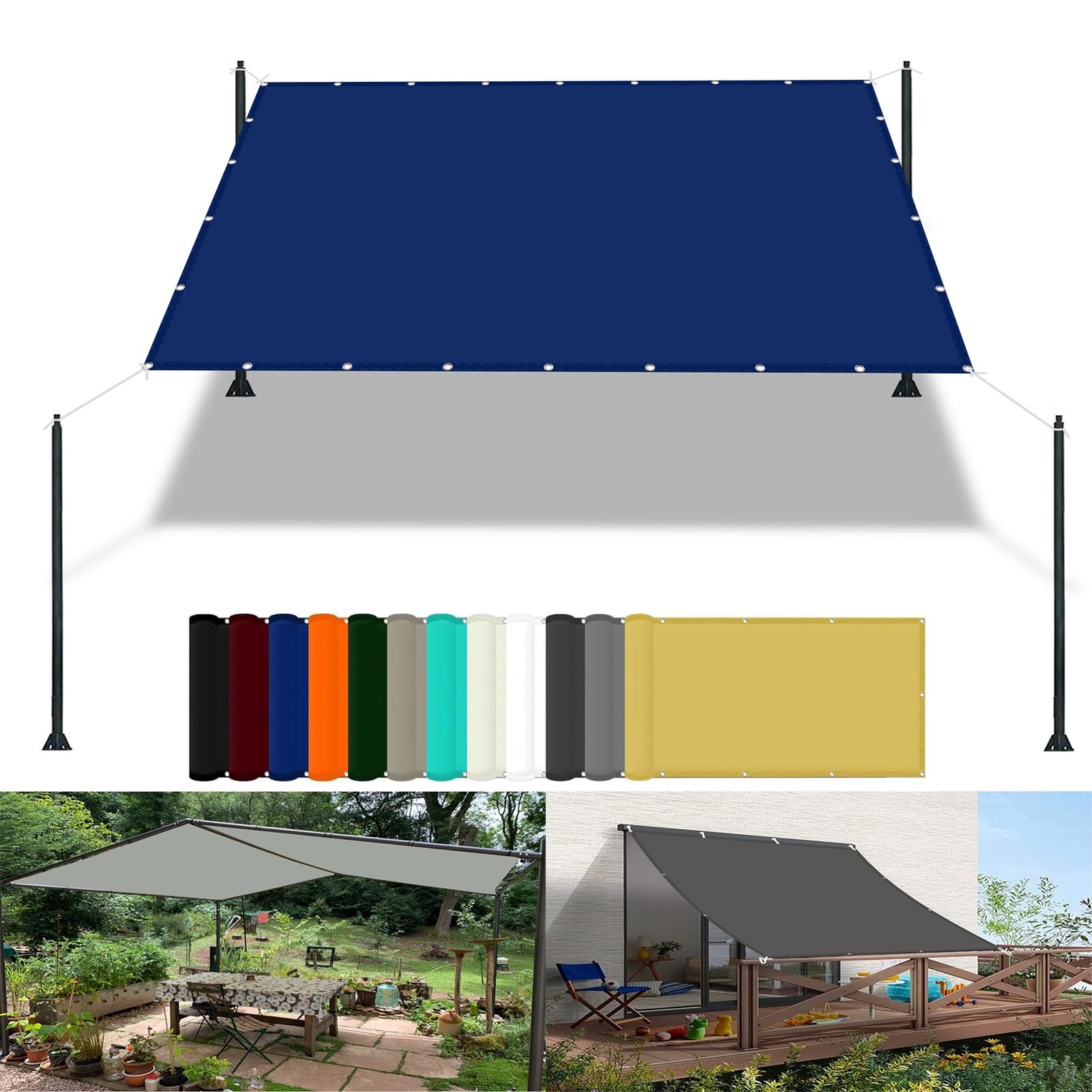 Right Angle Garden Canopy 1 x 4 m(3.3 x 13.1ft) Waterproof Sun Shade Sail Canopy with Free Rope UV Block Weather-Resistant with Grommets Pes Shade Netting for Carport Swimming Plants, Navy Blue — image 1