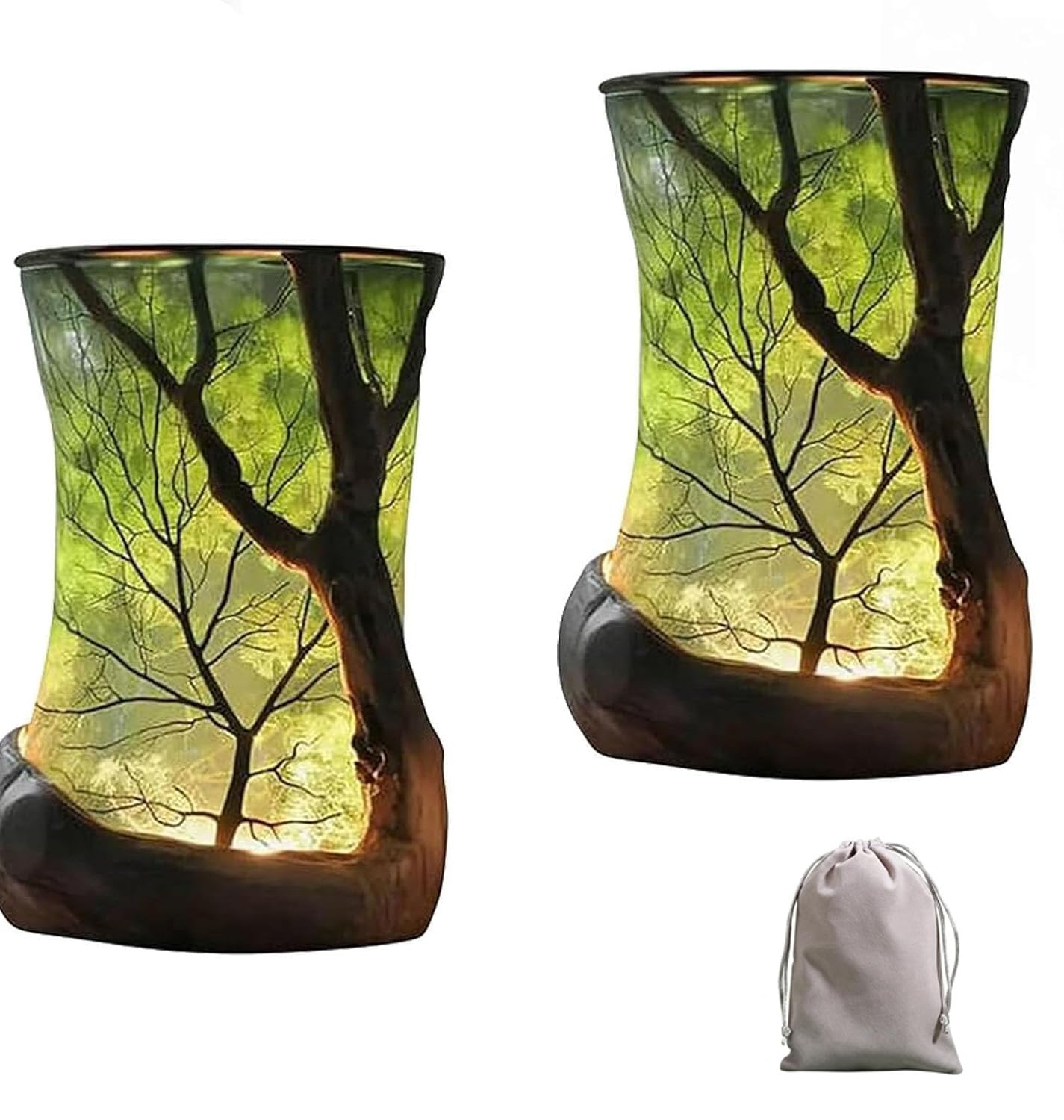 Enchanted Forest Lamp, Nature Inspired Ambient LED Table Lamp, Vintage Lantern Style Tree Shadow Night Light, Cozy Decorative Desk Lamp for Bedroom Living Room Home Decor Gift (3PC) — view 8