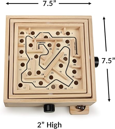 Miniatura 3 de STERLING Games 25 Waypoint Laberinto de madera de 7.5 x 7.5 pulgadas, tamaño de viaje, bola de mármol, laberinto inclinable, juego de madera para 6