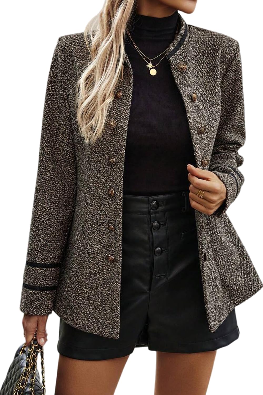 yoeasy Womens Casual Blazer Jacket Double-Breasted Stand Collar Work Office Suit Jackets Dressy Business Blazer