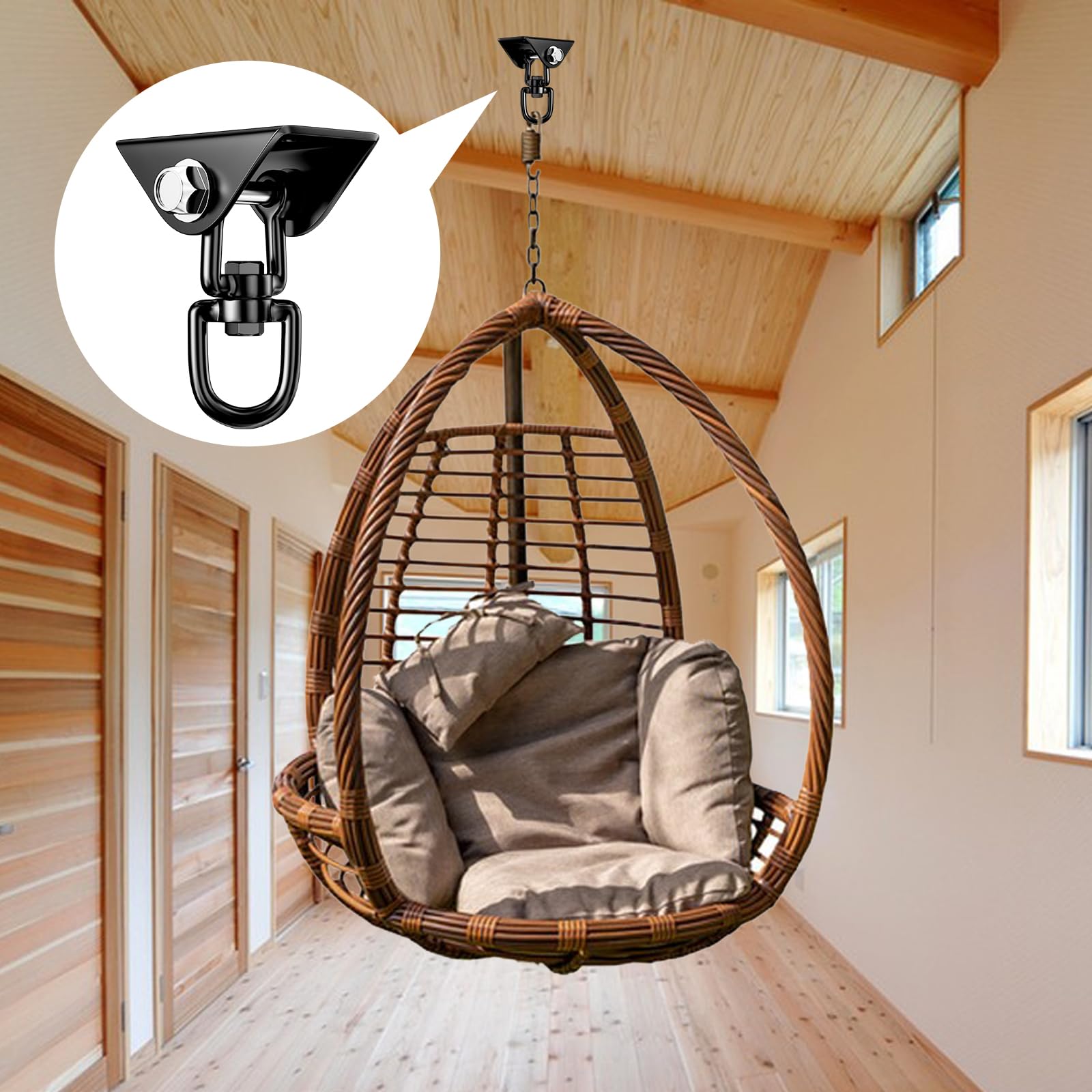 Newaner Gancio soffitto in Acciaio Inossidabile 450 kg capacità Portante 360° Rotazione, Ganci Altalena Cuscinetto con Fissaggio a Vite per Sedia Sospesa, Altalena, Yoga, Sacco da Boxe, Amaca