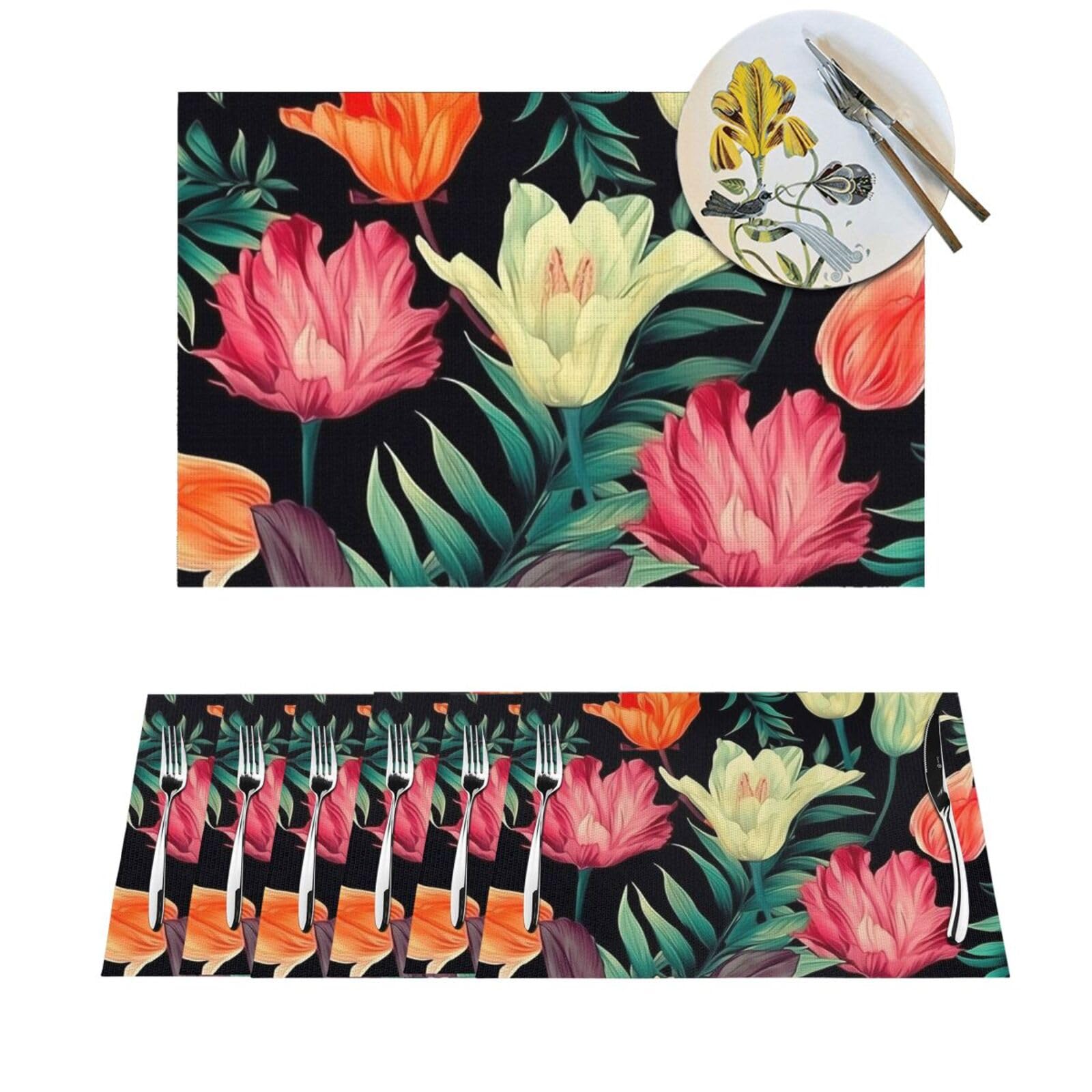 Set de table floral tulipe en PVC de qualité supérieure lot de 4