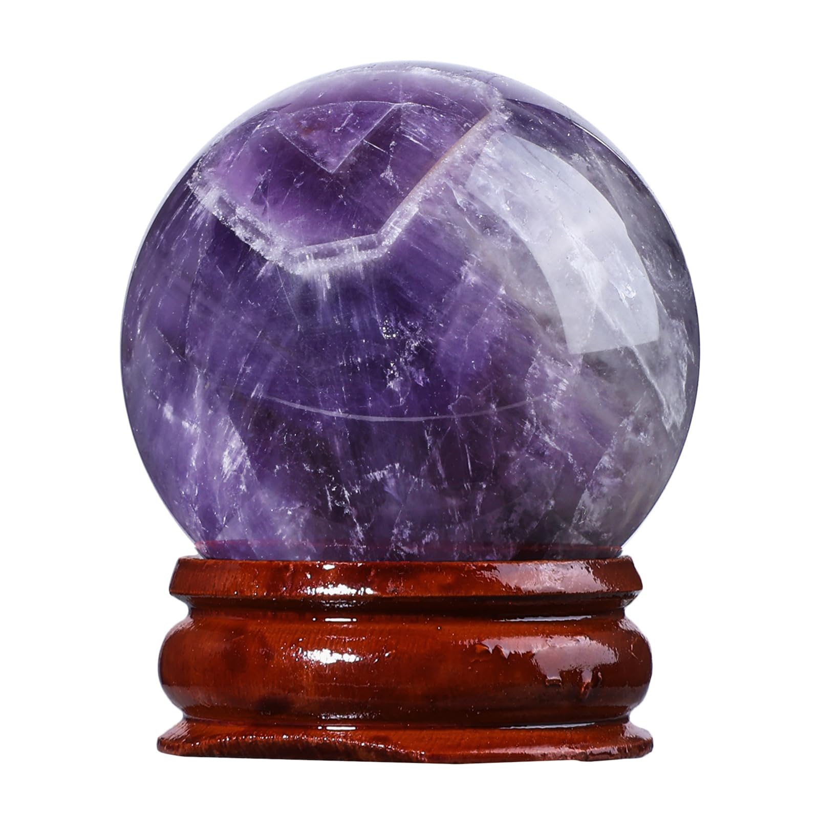 Nupuyai Natural Amethyst Crystal Ball with Wooden Stand, Scrying Meditation Feng Shui Crystal Stone Sphere Sculpture Home Office Decor, 35-40mm