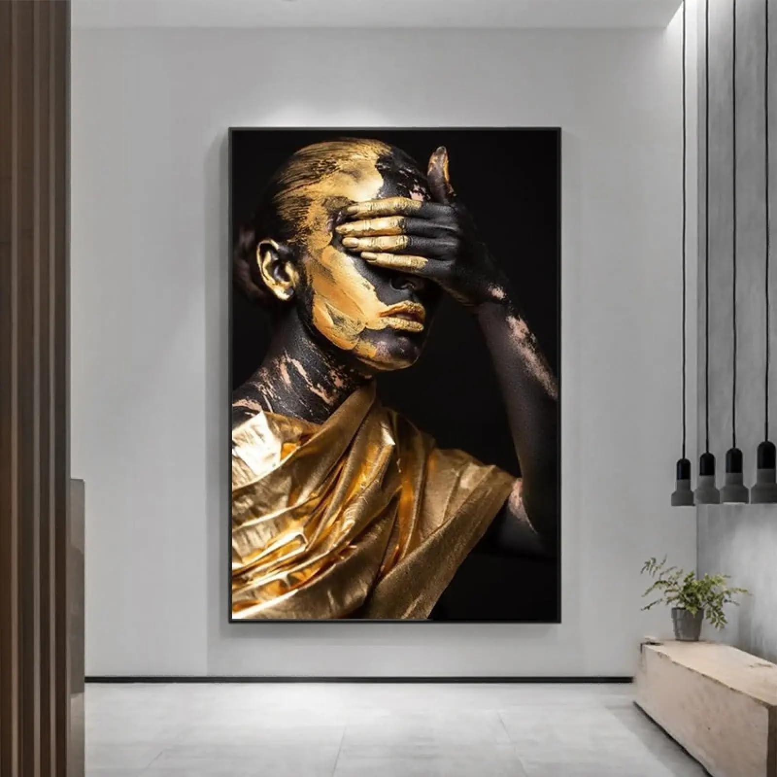 Impression d'art haut de gamme femme noire et bijoux dorés sur toile de coton - 7