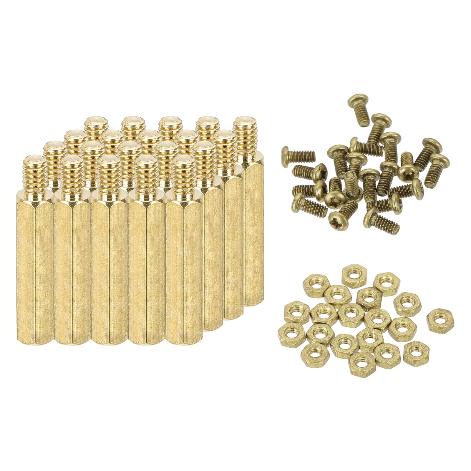 sourcing map M2 Male Brass Hex Spacer Standoffs Screws Nuts, 20 Set Hex Column Screw Nut Assortment Kit M2*13+3 Threaded Standoff for Raspberry Pi PCB Motherboard DIY