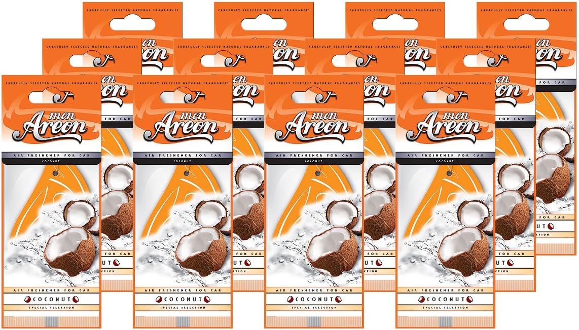 AREON Mon MA11 Hanging Best Car Air Freshener Coconut Scent, Paper Hanging Ornaments, Long Lasting Scent for Car or Home - 12 Pack