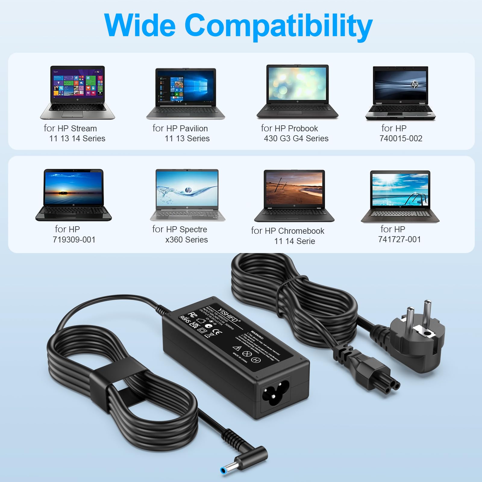 45W Caricatore per HP Computer Portatile Compatibile con HP Pavilion 11 13 15, EliteBook 840 850, ProBook 430 440 450, Chromebook 11 14, Stream 11 13 14 e HP Envy/Spectre/Touchsmart Notebook