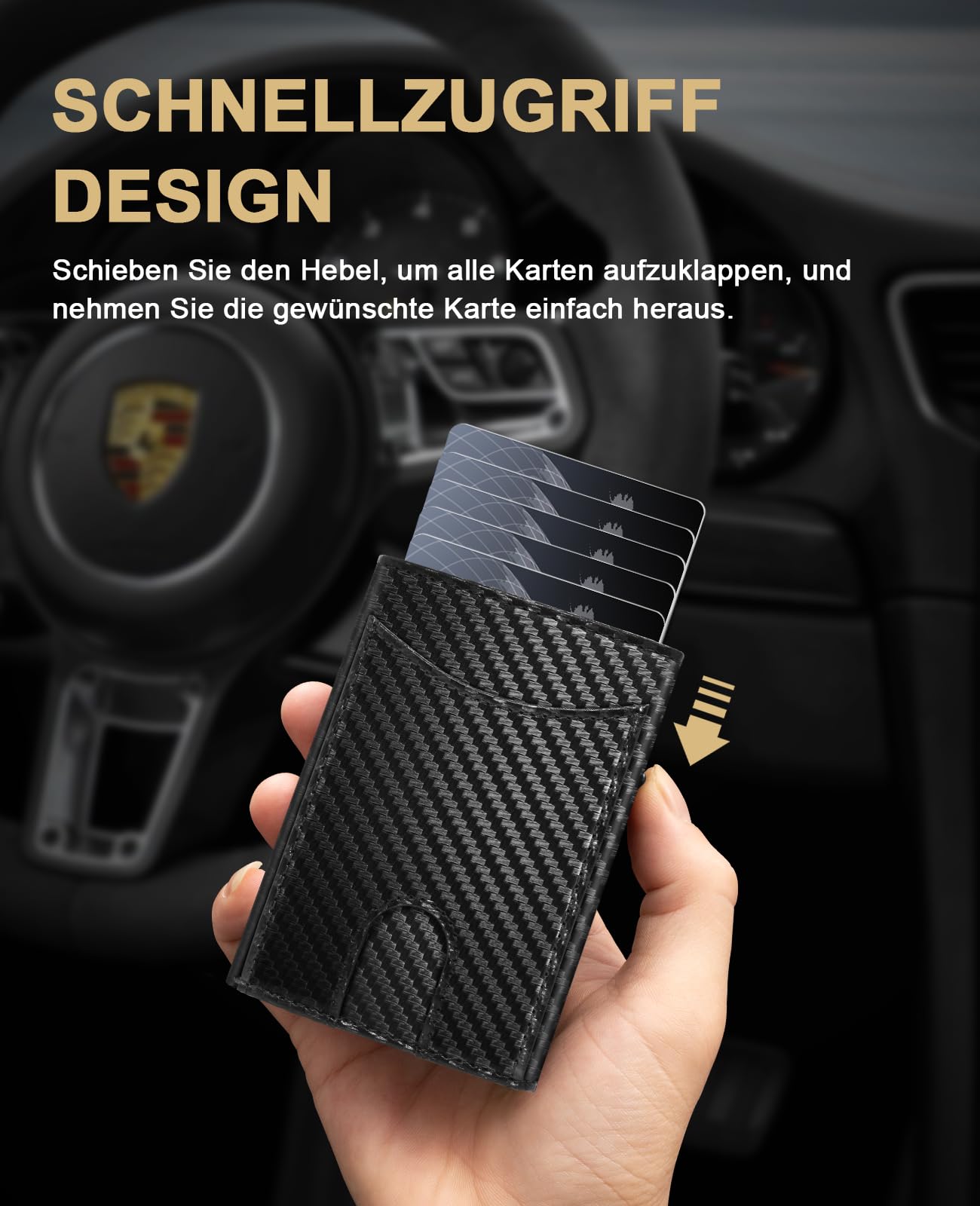 UNOSEKS Portmonee - Portafoglio da uomo con protezione RFID, mini portafoglio da uomo Bifold, slim wallet con scomparto per monete, porta carte di credito da uomo, Fibra di carbonio nera, Mit