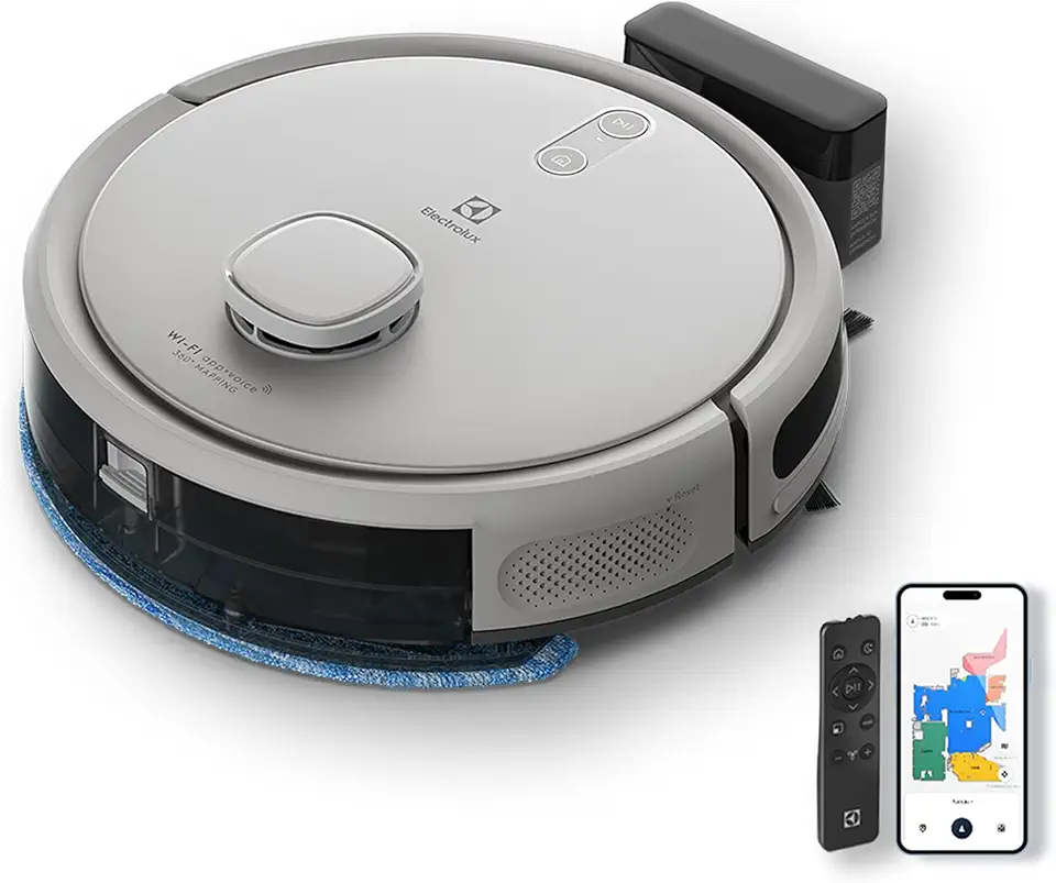 Aspirador de po robo Electrolux conectado automatico varre aspira passa pano ERB62 bivolt branco sensor antiqueda