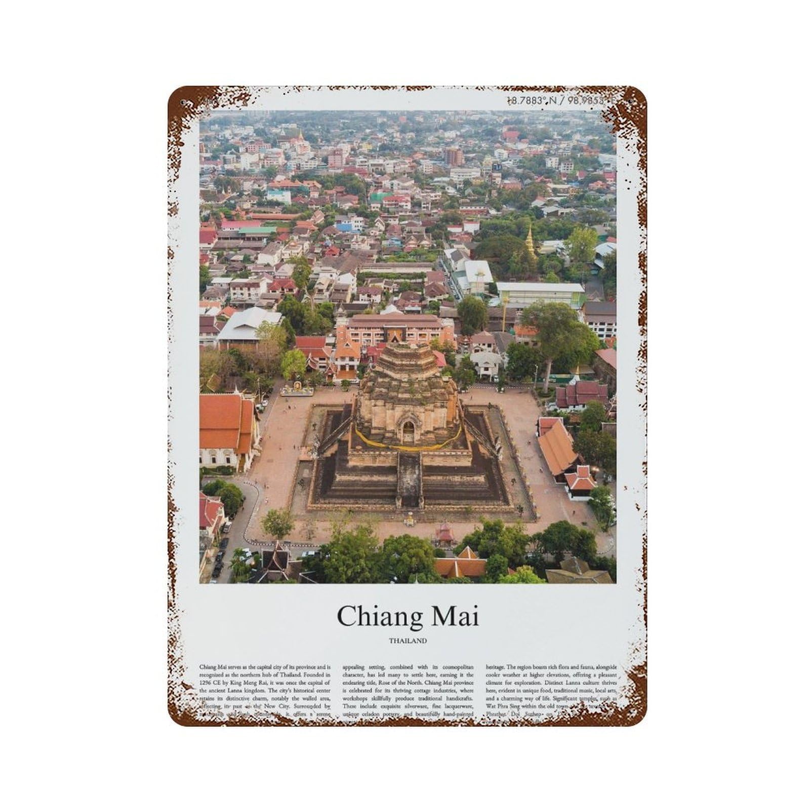 xiaoxiaoshen Chiang Mai Thailand City Scenery Wall Decor Art Metal Tin Poster Modern Home Decor Art Home Bar Shop Decorations Vintage Sign 40x30cm